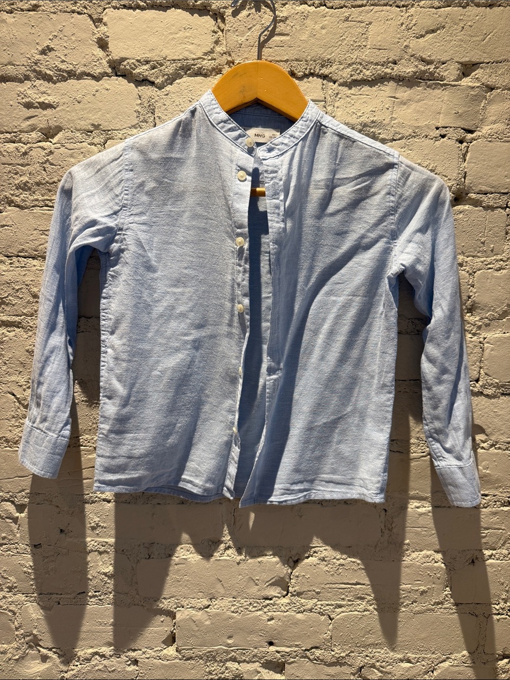 Mango Pale Blue Band Collar Casual Shirt